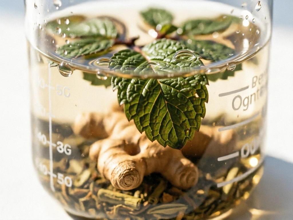 Éléments botaniques et verrerie de laboratoire